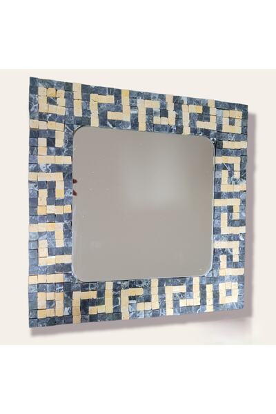 Atölye Lovas ,mermer Mozaik Kaplama Dikdörtgen Ayna ,bej Siyah Kendinden Dama...