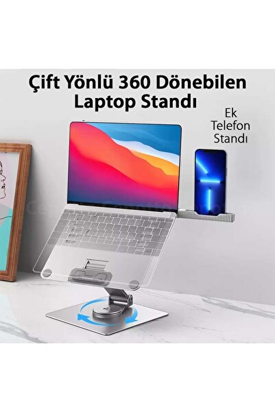 Cepotto 360 Derece Dönebilen Çift Açılı Alüminyum Laptop Macbook Stand Ek Tel...