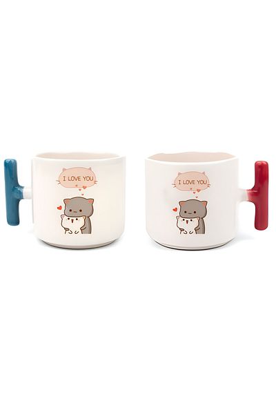 GünayStore Double Turkish Coffee Cup & Espresso Mochi Cat Lover Set T Handle 200 Ml