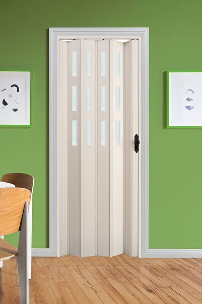 FARAN DEKORASYON 102 X 230 Beyaz Renk Camlı Pvc Akordiyon Katlanır Kapı - Frn...