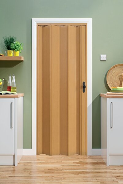 FARAN DEKORASYON 115 X 230 Meşe Renk Camsız Pvc Akordiyon Katlanır Kapı - Frn...