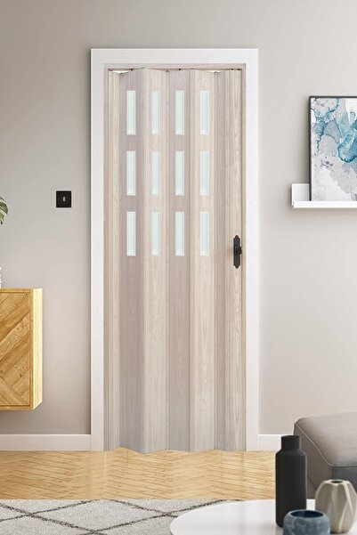 FARAN DEKORASYON 115 X 215 Akçaağaç Renk Camlı Pvc Akordiyon Katlanır Kapı - Frnakmodel-86