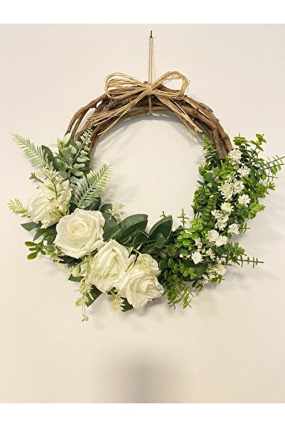 MEHTAP KURTUL TASARIM Kapı Süsü Hediyelik Beyaz Güllü