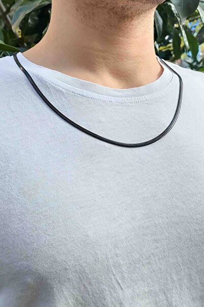 TREND COLLECTİON Yassı Italyan Model Snake Yılan Kolye 316 L Çelik Siyah Erkek Zincir
