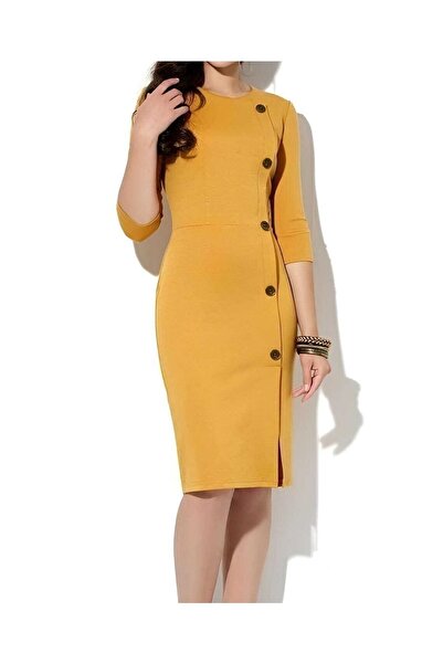 AVC Düğme Detaylı Midi Elbise