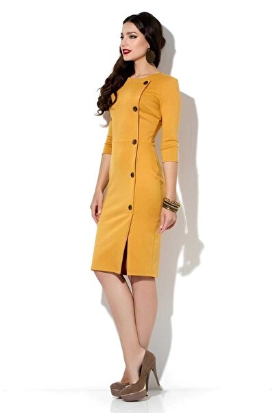 AVC Düğme Detaylı Midi Elbise