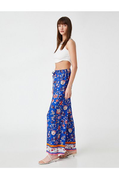 Koton Floral Palazzo Trousers Relax Fit Tie Waist