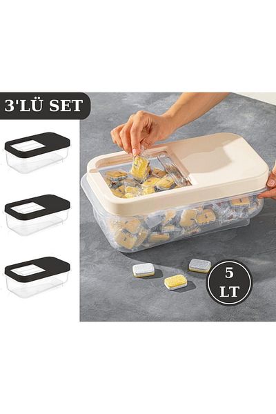 Flosoft Multibox 5 لتر حاوية تخزين الطعام مع غطاء منزلق مجموعة من 3 3x5 لتر مدخن