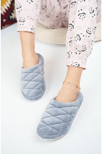 ADIMM Дамски неплъзгащи се меки и удобни сини домашни пантофи с дебела подметка