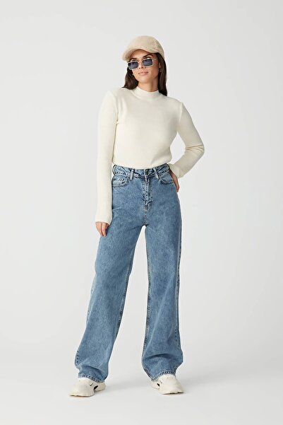 LİMABEL Talie înaltă Blue Snow Wash Palazzo Blugi Blugi elastici din lycra