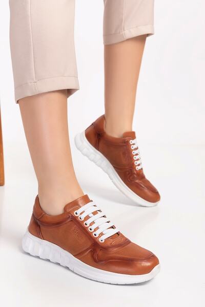 DİA COMFORT Kahverengi - Kadın Diyabetik Tam Ortopedik Deri Spor Ayakkabı