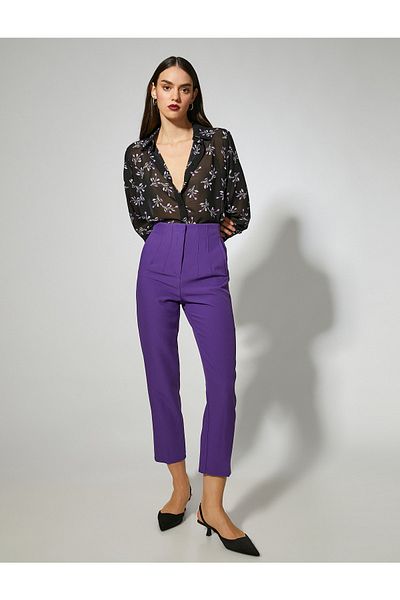Koton Purple Stitching Detailed Crop Pocket Trousers