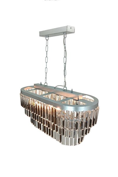 MATMAZEL AKSESUAR Nilsa Slver 70x30 Cm'lik Kristal Cam Taşlı Yemek Masası Üstü Lüks Avize