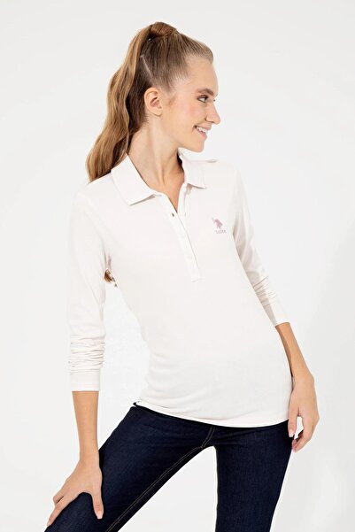 U.S. Polo Assn. Γυναικείο φούτερ με γιακά πόλο εκρού Basic