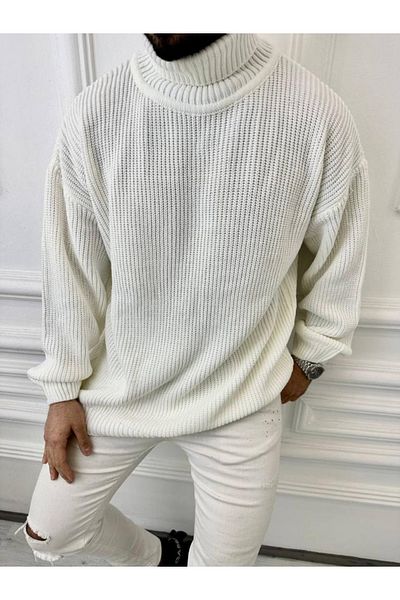 elkumoda Turtleneck Men's Sweater Oversize Turtleneck Wide Loose Knitwear Sweater
