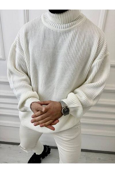 elkumoda Turtleneck Men's Sweater Oversize Turtleneck Wide Loose Knitwear Sweater