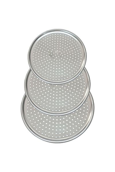 Senin Dükkanın Set of 3 Luxury Steel Perforated Pizza Tray 28-32-36 Cm