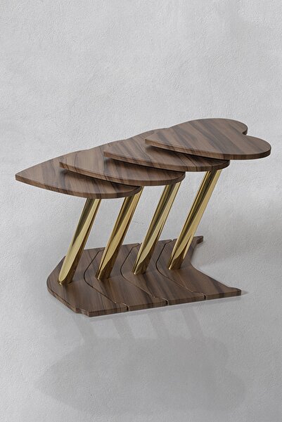 Veys Sehpa 4 Lü Gold Kalp Zigon Sehpa - Ceviz