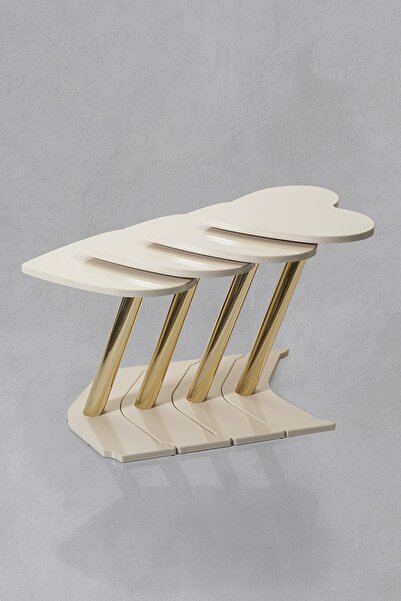 Veys Sehpa 4 Lü Gold Kalp Zigon Sehpa - Krem