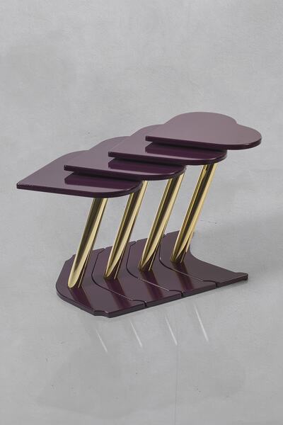 Veys Sehpa 4 Lü Gold Kalp Zigon Sehpa - Mürdüm