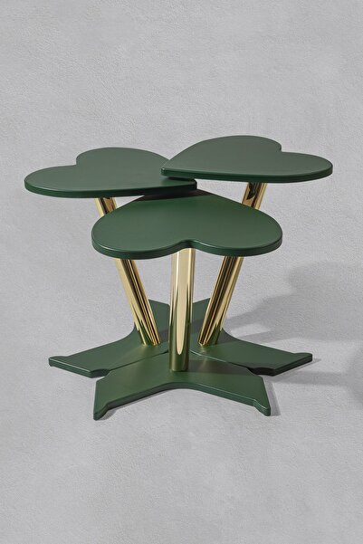 Veys Sehpa 3 Lü Gold Kalp Zigon Sehpa