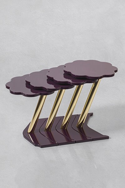 Veys Sehpa 4 Lü Gold Papatya Zigon Sehpa