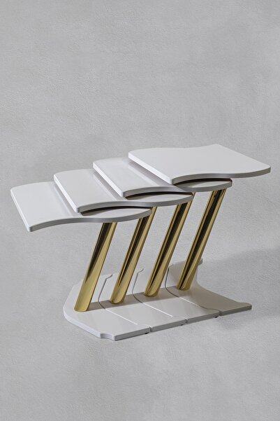 Veys Sehpa 4 Lü Gold Windows Zigon Sehpa - Beyaz
