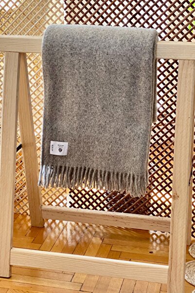 Rey Home %100 Doğal Saf Yün Tek Kişilik Tv Battaniyesi, Püsküllü Diz Battaniyesi, Gri, 130x170 Cm