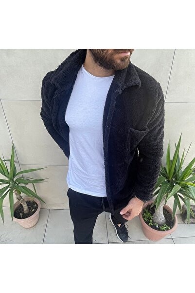 machiavelli Siyah Peluş Dügmelı Göğüs Cepli Ceket Hırka