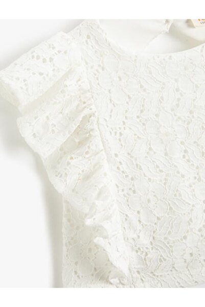 Koton Girl's Crop Blouse Round Neck Ruffled Scallop Embroidered Open Back