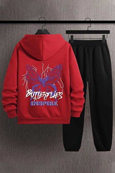 Trend Sizde طقم بدلة رياضية بتصميم خاص على شكل فراشة وحرف مطبوع من أعلى وأسفل للجنسين