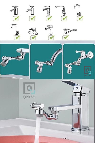 QNİAY Faucet Head 1080 Degree Rotatable Chrome Plated 2 Mode Robotic Arm Faucet Head