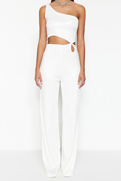 Trendyol Collection Ecru Lined Sequin Bridal Jumpsuit with Window/Cut Out Detail TPRSS23TU00007