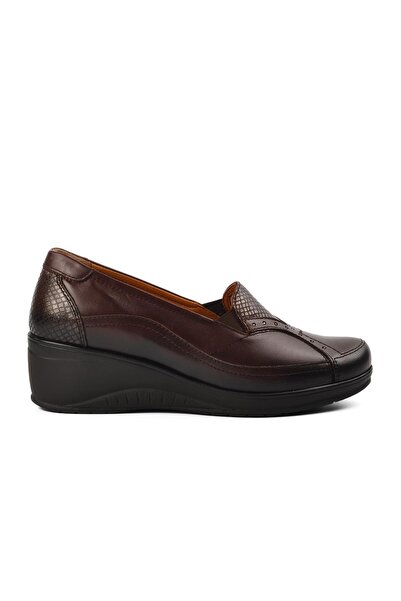 Forelli 57603 Rosa Kahve Hakiki Deri Kadın Dolgu Topuk Günlük Ayakkabı