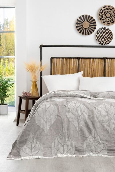 Natural Κουβέρτα μουσελίνας με σχέδιο φύλλων ζακάρ Maya Battal Boy