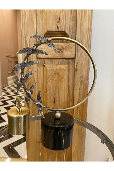 Dekordan House Pirinç Göçmen Kuş Dekor Mermer Kaideli