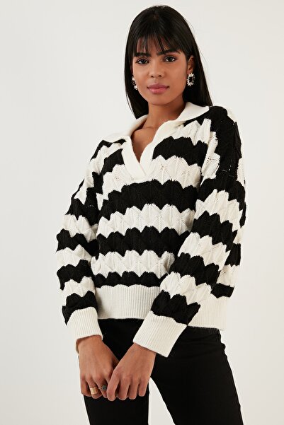 Lela Color Blocked Polo Neck Knitwear Pullover Sweater 63622409