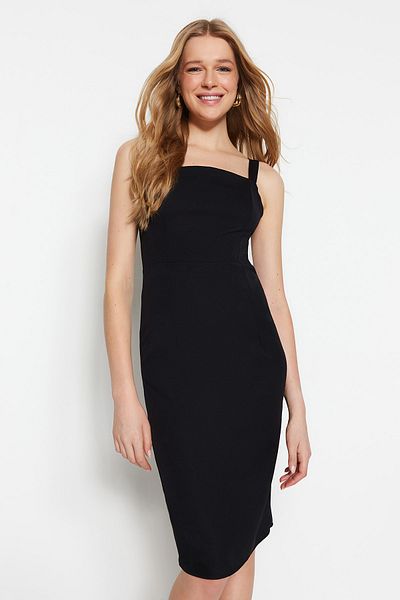 Trendyol Collection Detailní tkané šaty s tkaným límcem s tkaným řemínkem TWOSS23EL00622