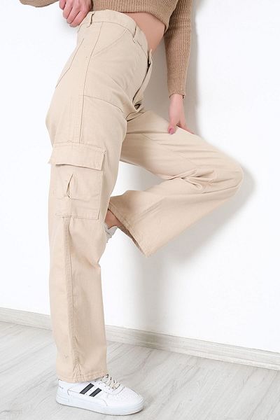 LİMABEL Γυναικείο ψηλόμεσο Κρέμα Cargo Pocket Jeans Cargo Pocket Pants