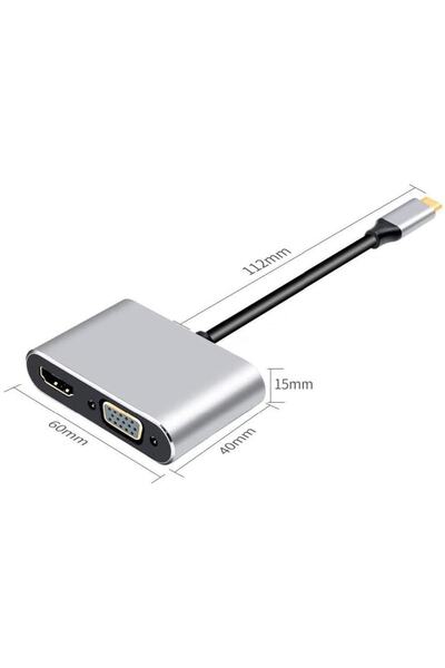 Coverzone Type-c Hdmi Vga Usb 3.0 Type 4in1 Video Dönüştürücü Veri Aktarım Usb Adaptör Notebook Macbook Uyumlu