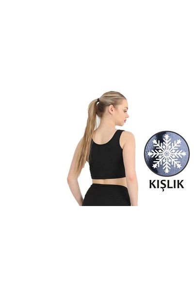 missmaral Crop top din lână neagră, cu textura moale, flexibilă înălțată Diver 5065