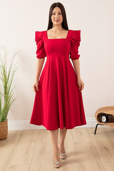 PULLIMM Rochie plisată cu mâneci cu volan - 924-2949