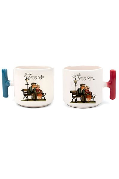 GünayStore Double Turkish Coffee Cup & Espresso With You Forever Blue & Red 2-pack T Cup Mug 200 ml