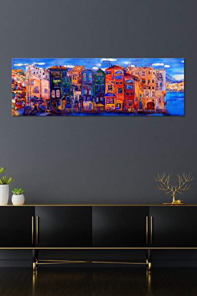 Morfil Sanat Atölyesi City Life Town Oil Painting Effect Decorative Canvas Painting 7 Different Sizes