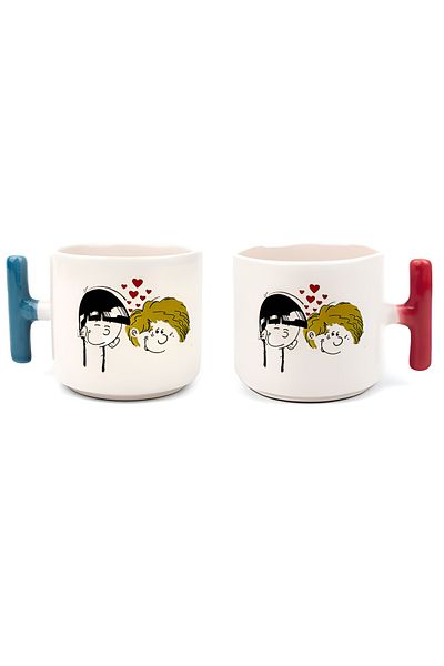 GünayStore Double Turkish Coffee Cup & Espresso Love Dear Couple Blue & Red 2-Piece T Cup Mug 200ml