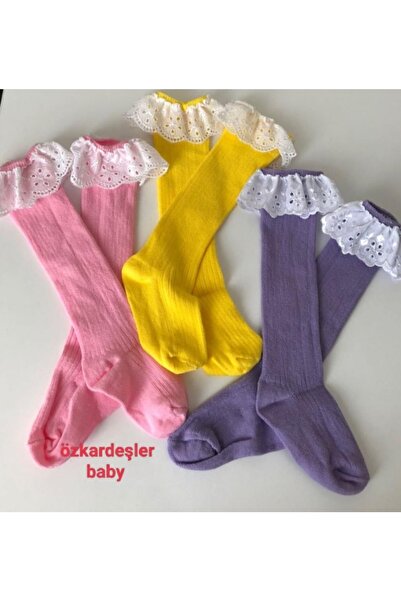 ÖZKARDEŞLER BABY Bebek Diz Altı Çorap Dantelli 3lü