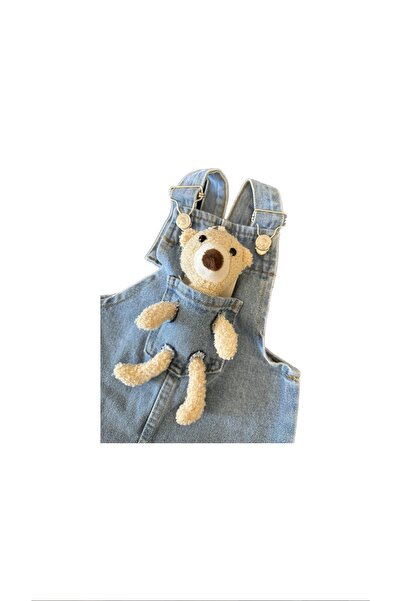 Voyage Moda Kot Ayıcık Detaylı Kız Jile Salopet Elbise