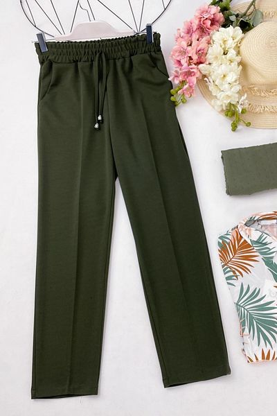 TESETTÜRÜ ALA STORE Women's Elastic Waist Ankle Length Carrot Cut Trousers