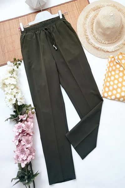 TESETTÜRÜ ALA STORE Women's Elastic Waist Ankle Length Carrot Cut Trousers