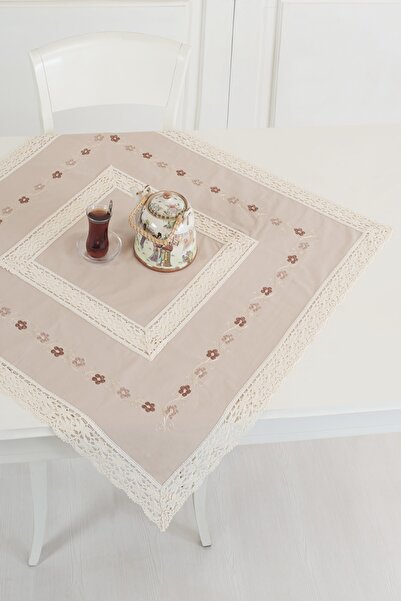 ÖDEL HOME مفرش طاولة من القماش المطرز بالزهور مقاس 90x90 سم